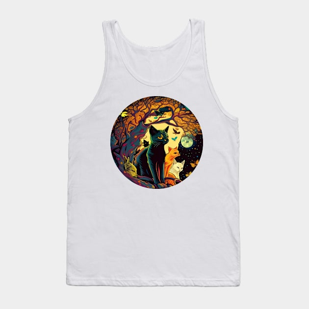 Cat Sitting By The Tree - Love Cats Tank Top by Lisa L. R. Lyons